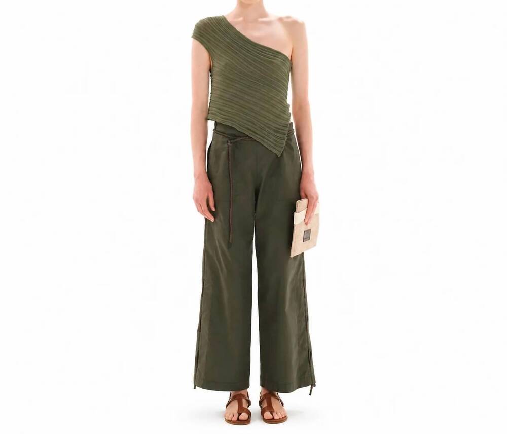 NEW KOURBELA one-shoulder knitted sleeveless top in olive